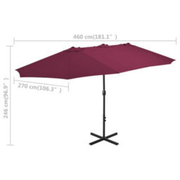 Berkfield Outdoor Parasol With Aluminium Pole 460X270 Cm Bordeaux Red - thumbnail 7