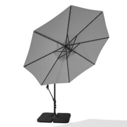 Living And Home 3M Led Lighted Large Garden Cantilever Patio Parasol Sun Shade Banana Umbrella Crank Tilt With 2 Bases Set, Light Grey - thumbnail 3