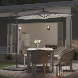 Living And Home 3M Led Lighted Large Garden Cantilever Patio Parasol Sun Shade Banana Umbrella Crank Tilt With 2 Bases Set, Light Grey - thumbnail 2