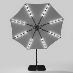 Living And Home 3M Led Lighted Large Garden Cantilever Patio Parasol Sun Shade Banana Umbrella Crank Tilt With 2 Bases Set, Light Grey - thumbnail 4