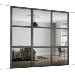 Spacepro Shaker Classic Panel Shaker Mirrored Gloss Graphite 3 Door Sliding Wardrobe Door Kit (H)2220mm (W)2592mm - thumbnail 1
