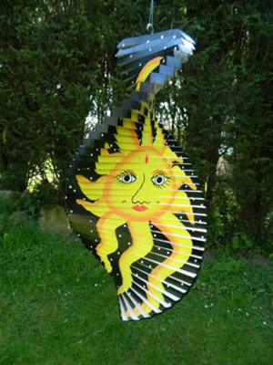 Wind Spinner Wooden Spiral Mobile Garden Ornament - Sun & Moon 40Cm - image 1