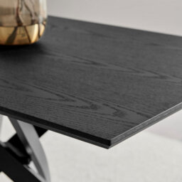 Furniturebox Uk Leonardo Black Top Dining Table & 4 Halle Cream Fabric Chairs - thumbnail 4