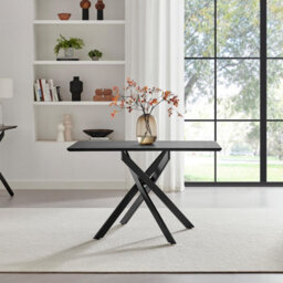 Furniturebox Uk Leonardo Black Top Dining Table & 4 Halle Cream Fabric Chairs - thumbnail 3