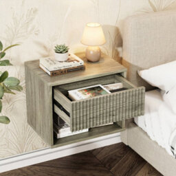 Gray Oak Bedside Table Wall Mounted Nightstand Side Tables Bedroom Small Cabinet - thumbnail 4