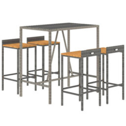 Berkfield 5 Piece Garden Bar Set Grey Poly Rattan& Solid Wood Acacia - thumbnail 3