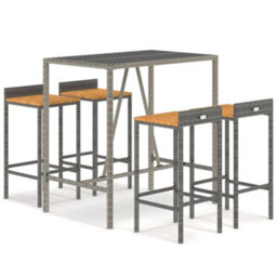 Berkfield 5 Piece Garden Bar Set Grey Poly Rattan& Solid Wood Acacia - thumbnail 2