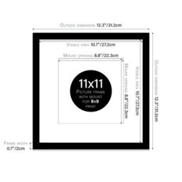 "11X11"" Black Picture Frame - 11X11"" Square Frame With 9X9"" Mount For 11X11""/9X9"" Pictures Art Deco Style Room Decor, 1 Pack" - thumbnail 2