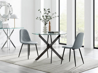 Furniturebox Uk Novara 100Cm Round Black Leg Dining Table & 2 New Grey Corona Black Leg Chairs - image 1