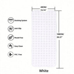 Oxford Homeware Suction Cups Gripper Shower Bath Mat Machine Washable Anti Mould And Mildew Bathroom Mat (White, 40X100Cm) - thumbnail 7