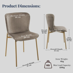 Evre Taupe Velvet Dining Chairs Set Of 2 With Bronze Colour Metal Frame For Dining Rooms, Kitchen & Bedroom. - thumbnail 2