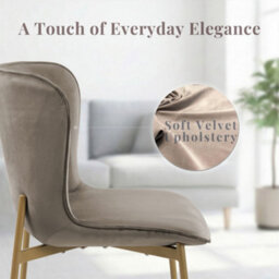 Evre Taupe Velvet Dining Chairs Set Of 2 With Bronze Colour Metal Frame For Dining Rooms, Kitchen & Bedroom. - thumbnail 4