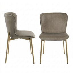 Evre Taupe Velvet Dining Chairs Set Of 2 With Bronze Colour Metal Frame For Dining Rooms, Kitchen & Bedroom.