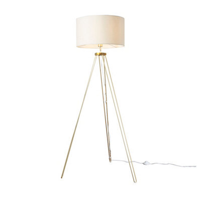 Valuelights Aero Modern Gold Hairpin Design Tripod Floor Lamp With Beige Drum Shade - Includes 6W Led Gls Bulb 3000K Warm White - image 1