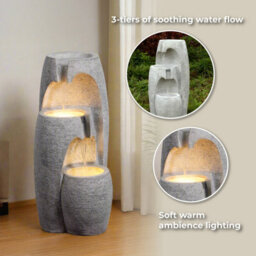 Teamson Home Garden Outdoor Water Feature, Modern 3-Tier Cascading Urn Water Fountain, With Led Lights, Grey - thumbnail 9