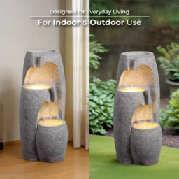 Teamson Home Garden Outdoor Water Feature, Modern 3-Tier Cascading Urn Water Fountain, With Led Lights, Grey - thumbnail 7