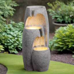 Teamson Home Garden Outdoor Water Feature, Modern 3-Tier Cascading Urn Water Fountain, With Led Lights, Grey
