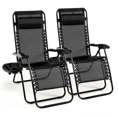 Gainoom Set Of 2 Folding Zero Gravity Chairs Outdoor Black Patio Recliners W/removable Headrests - image 1