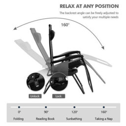 Gainoom Set Of 2 Folding Zero Gravity Chairs Outdoor Black Patio Recliners W/removable Headrests - thumbnail 6