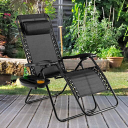 Gainoom Set Of 2 Folding Zero Gravity Chairs Outdoor Black Patio Recliners W/removable Headrests - thumbnail 3