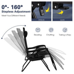 Gainoom Set Of 2 Folding Zero Gravity Chairs Outdoor Black Patio Recliners W/removable Headrests - thumbnail 5