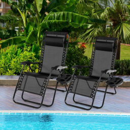 Gainoom Set Of 2 Folding Zero Gravity Chairs Outdoor Black Patio Recliners W/removable Headrests - thumbnail 4