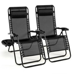 Gainoom Set Of 2 Folding Zero Gravity Chairs Outdoor Black Patio Recliners W/removable Headrests