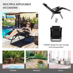 Gainoom Set Of 2 Folding Zero Gravity Chairs Outdoor Black Patio Recliners W/removable Headrests - thumbnail 9