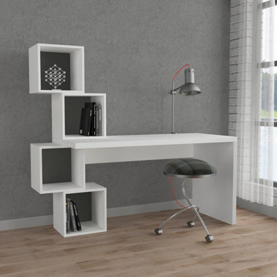 Decortie Balance Modern Desk White, Anthracite Grey With Shelves 153.5(W)Cm - image 1