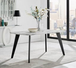 Furniturebox Andria Black Leg Marble Effect Dining Table And  6 Green Pesaro Silver Leg Chairs - thumbnail 2