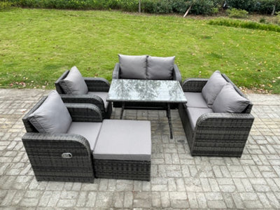 Fimous Wicker Pe Rattan Garden Dining Set Outdoor Furniture Sofa With Rectangular Dining Table Big Footstool Dark Grey Mixed - image 1