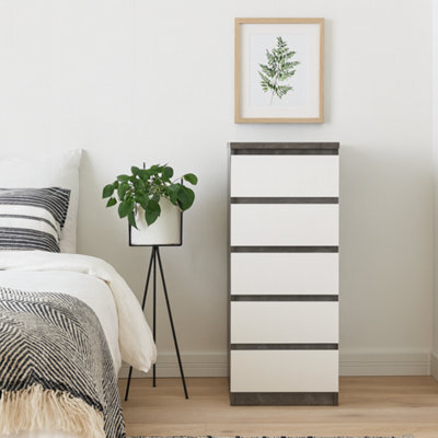Wyld Haus Budapest Concrete-Effect Narrow Chest Of Drawers, 5-Drawer White Gloss - image 1