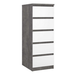 Wyld Haus Budapest Concrete-Effect Narrow Chest Of Drawers, 5-Drawer White Gloss - thumbnail 3