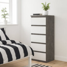 Wyld Haus Budapest Concrete-Effect Narrow Chest Of Drawers, 5-Drawer White Gloss - thumbnail 2