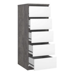 Wyld Haus Budapest Concrete-Effect Narrow Chest Of Drawers, 5-Drawer White Gloss - thumbnail 6