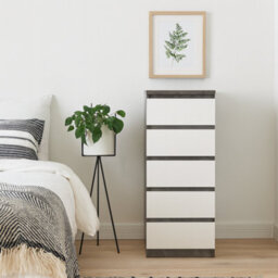 Wyld Haus Budapest Concrete-Effect Narrow Chest Of Drawers, 5-Drawer White Gloss - thumbnail 1