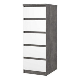 Wyld Haus Budapest Concrete-Effect Narrow Chest Of Drawers, 5-Drawer White Gloss - thumbnail 5