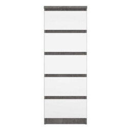Wyld Haus Budapest Concrete-Effect Narrow Chest Of Drawers, 5-Drawer White Gloss - thumbnail 4