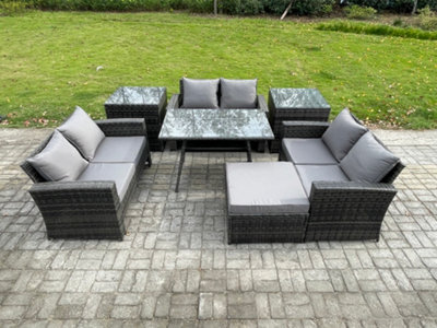 Fimous 7 Pcs Outdoor Lounge Sofa Set Wicker Pe Rattan Garden Furniture Set With Rectangular Dining Table For Balcony - image 1