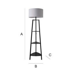 Valuelights Hiru Black 3 Tier Shelf Floor Lamp With Grey Drum Shade And Bulb - thumbnail 9