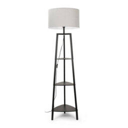 Valuelights Hiru Black 3 Tier Shelf Floor Lamp With Grey Drum Shade And Bulb - thumbnail 7