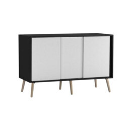 Urbn-Living Urbnliving 3-Door Sliding Cabinet Sideboard Black Carcass With White Doors Storage Organiser Home Cupboard Beech Wooden Legs