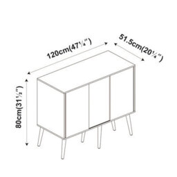 Urbn-Living Urbnliving 3-Door Sliding Cabinet Sideboard Black Carcass With White Doors Storage Organiser Home Cupboard Beech Wooden Legs - thumbnail 6
