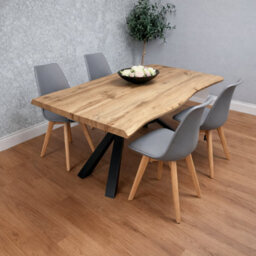 Kosy Koala Modern Dining Table With 4 Grey Plastic Chairs With Faux Leather Padded Seats - thumbnail 1