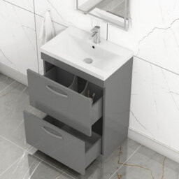 Royal Bathrooms Turin Indigo Grey Gloss 600mm Floor Standing Vanity Unit 2 Drawer With Mid-Edge Basin Sink - thumbnail 3