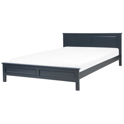 Beliani Bed Pine Wood Olivet 180 X 200 Cm (Eu Super King) Dark Blue - image 1