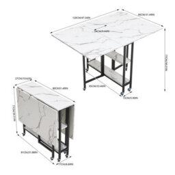 Folding Dining Table Marble Effect Drop Leaf Table On Wheels W/ Shelves - thumbnail 2
