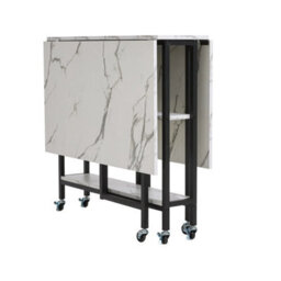 Folding Dining Table Marble Effect Drop Leaf Table On Wheels W/ Shelves - thumbnail 6