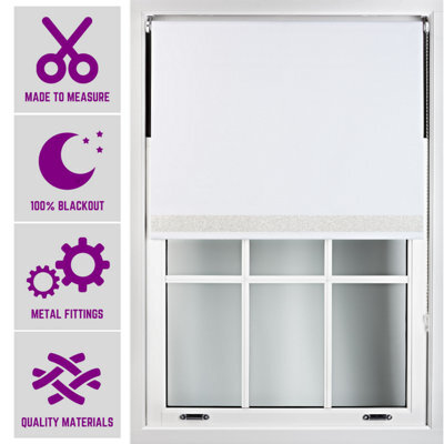 Furnished Blackout Blind With White Glitter Accent And Metal Fittings Made To Measure - White (W)150Cm X (L)165Cm
