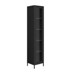 Wyld Haus Frank Black Matt Steel Display Cabinet With Glass Door, 4 Shelves, 1805 X 370 X 350mm - thumbnail 3